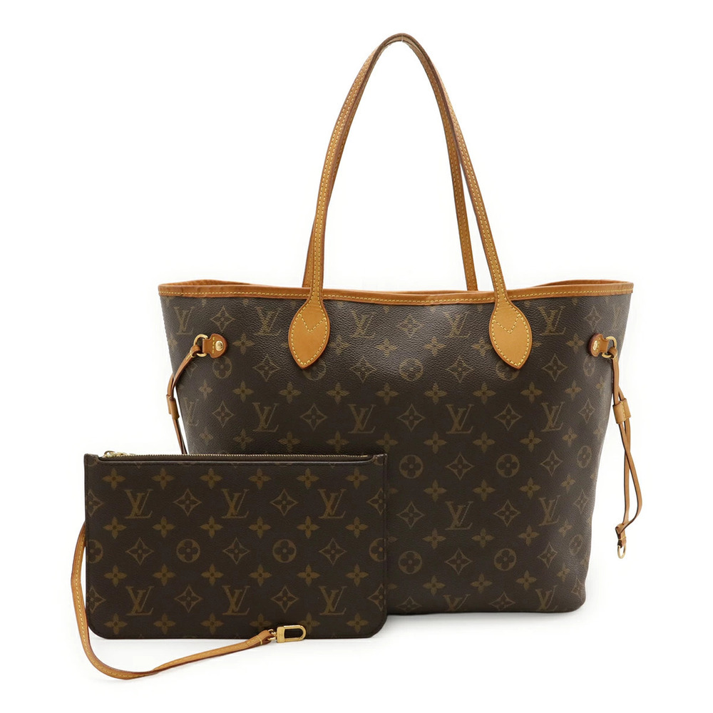 LOUIS VUITTON Monogram Neverfull Tote Bag Shoulder Beige Cream Pouch